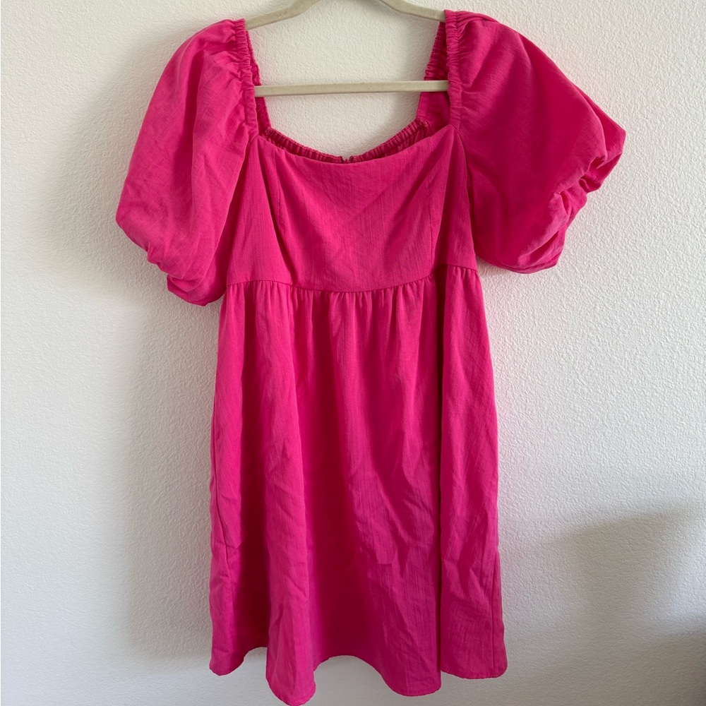 Hot Pink Puff Sleeve Dress